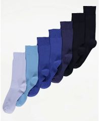 Blue Plain Jersey Ankle Socks 7 Pack