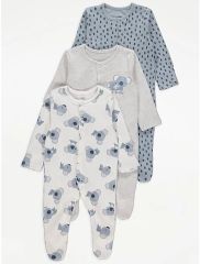 Blue Koala Print Sleepsuits 3 Pack