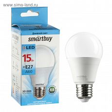 ЦЕНА ЗА 5 ШТ! 1943825 Лампа cветодиодная Smartbuy, A60, E27, 15 Вт, 4000 К, дневной белый свет