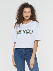 Фуфайка (футболка) женская BY201-30002/3 ХБ2000-5 белый/будь собой BE YOU