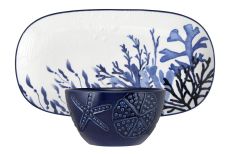 Набор, 2 пр, блюдо/салатник, керамика К, белое/синий, Синие кораллы, Blue Coral, 63289