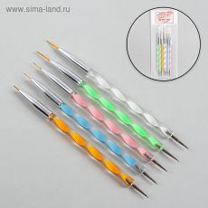 2301788 Кисти-дотсы для дизайна ногтей «Волос», 5 шт, 15 см, d = 0,1/0,2/0,2/0,3/0,4 см