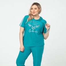 Комплект, трикотаж, футболка, брюки, бирюзовый