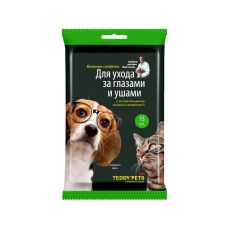 ЦЕНА ЗА 3 ШТ! 117 + 17%+тк Влажные салфетки «Teddy Pets» для ухода за глазами и ушами, 15 шт 744303