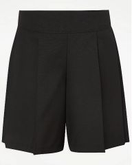 Girls Black Pleated School Shorts
