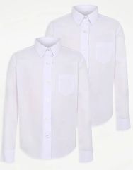 Girls White Slim Fit Long Sleeve School Shirt 2 Pack