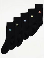 Black Fox Embroidered Cotton Rich Socks 5 Pack
