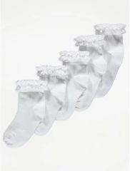 White Lace Trim Ankle Socks 5 Pack