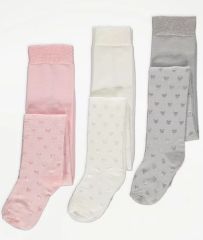 Pink Heart Print Tights 3 Pack