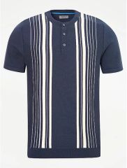 Navy Vertical Stripe Crew Knitted Top