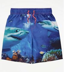Navy Shark Print Swim Shorts