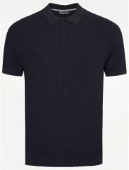 Black Textured Knitted Polo Top