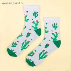 3032378 Носки "Кактусы", белый, р-р 36-40 (23-25 см), хл 80%, п/а 17%, эл 3%