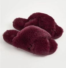 Burgundy Faux Fur Slider Slippers