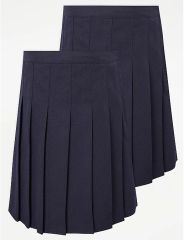 Girls Navy Permanent Pleats School Skirt 2 Pack