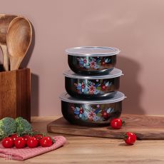 Набор эмалированных салатников с крышками, 6 пр. 0,7/1,1/1,4л 
