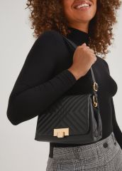 Black Quilted Crossbody Bag (13cm x 20cm x 9cm)