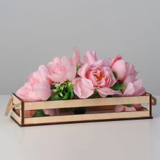 6344234 Кашпо деревянное 34.5×12.5×6.5 см, реечное, ручка верёвка, натуральный