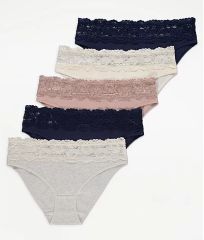 Grey Lace High Leg Knickers 5 Pack