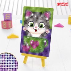 3572058 Алмазная мозаика на подставке «Котик», 10 х 15 см. Набор для творчества