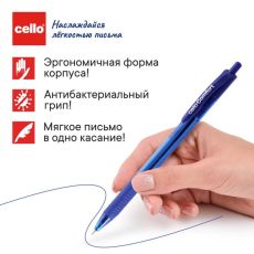 ЦЕНА ЗА 12 ШТ! Ручка шариковая Cello Comfort, узел 0.7 мм, автоматическая, резиновый упор, чернила синие, корпус синий 5035211