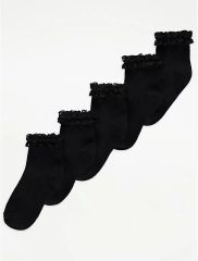 Black Lace Trim Ankle Cotton Rich Socks 5 Pack
