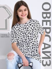 523340 Апрель Футболка черный леопард на белом