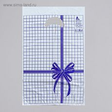 ЦЕНА ЗА 100 ШТ! 1411042 Пакет "Синяя клетка", полиэтиленовый с вырубной ручкой, 22 х 30 см, 12 мкм