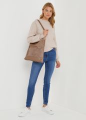 Taupe Micro Suede Messenger Bag