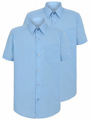 Boys Light Blue Slim Fit Short Sleeve School Shirt 2 Pack