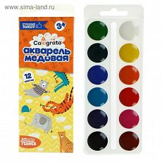 4734245 Акварель 12цв мягкий пластик картон Calligrata медовая
