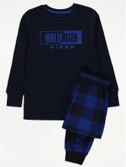 Black Unlimited Vibes Checked Long Sleeve Pyjama Set