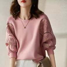 Женская кофта с ажурными рукавами и вышивкой, 3 цвета