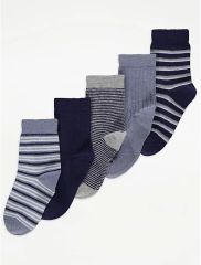 Blue Striped Ankle Socks 5 Pack