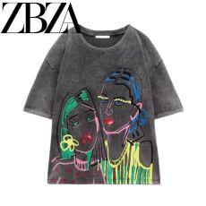 Хлопковая стираная футболка ZARA