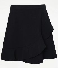 Girls Black Frill Flippy School Skirt
