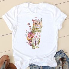 Женская футболка из модала с цветочным котом, 8 вариантов