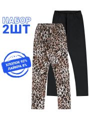 497441 Апрель Легинсы черный+черный леопард на коричневом
