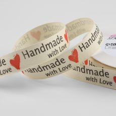Лента хлопковая «Handmade with love», 15 мм, 23 м ± 1 м, бежевая
