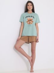 397546 Апрель Пижама светло-зеленый+белые пятнышки на светло-коричневом / Рожденный другим