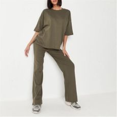 Missguided Rib T Shirt and Wide Leg Trousers Co Ord Set
