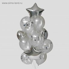 3734602 Букет из шаров "Серебро", фольга, латекс, набор 14 шт.