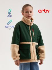 104066_OOU Куртка для мальчика и девочки т.зеленый/топленое молоко (вар.1) Orby
