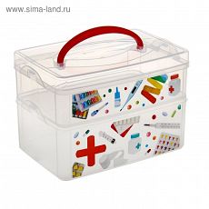 1100056 Контейнер универсальный Multi box, 2 секции, с ручкой и декором, цвет МИКС