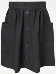 Girls Grey Button Through School Skirt