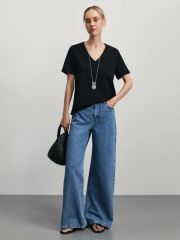 W_V-NECK3-50 футболка женская черный ZARINA