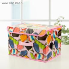 3121646 Короб стеллажный для хранения с крышкой «Эскимо», 38×25×23 см, цвет розовый