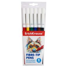 4672476 Фломастеры 6 цветов, ErichKrause Easy Washable, блистер, суперсмываемые, ультраяркие цвета