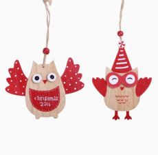 Комплект ёлочных игрушек из 2 сов, дерево