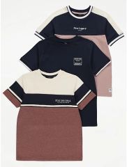 Colour Block Cut and Sew T-Shirts 3 Pack